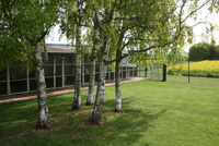 A view of the outdoor kennel block.